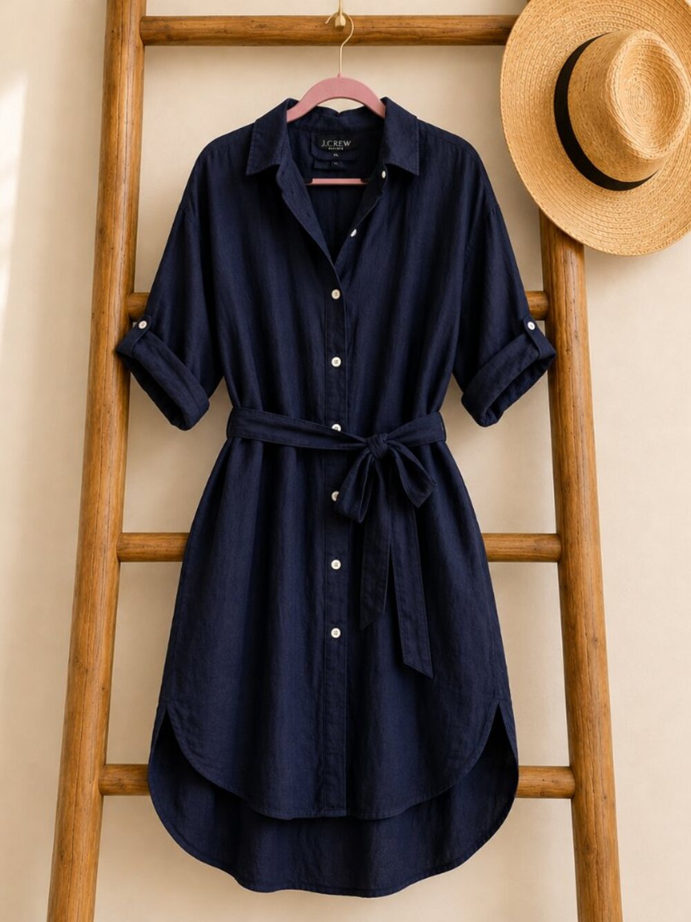 J.Crew Capitaine 100% Linen Shirtdress Navy XL NWT Oversized